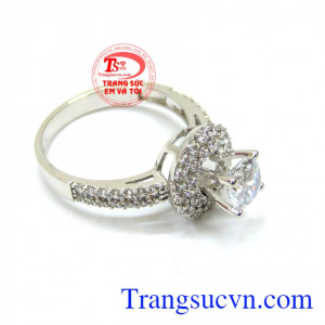 Nhẫn vàng trắng đính đá đẹp 10k