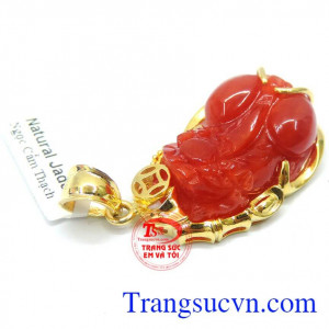 Mặt tỳ hưu bọc vàng 14k, mặt nữ bọc vàng 14k sang trọng, mặt ngọc jadeite tỳ hưu đỏ cam đẹp, Mặt tỳ hưu tiền tài bọc vàng 14k