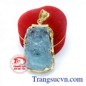 Mặt phật aquamarine bọc vàng 14k