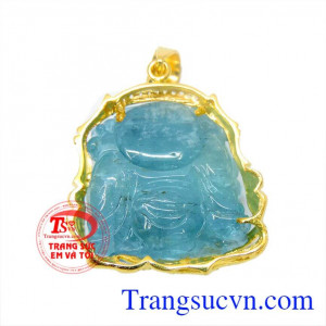 Mặt phật aquamarine bình an 14k
