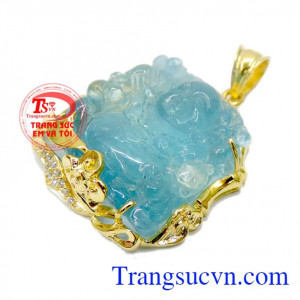 Mặt phật aquamarine bình an 14k
