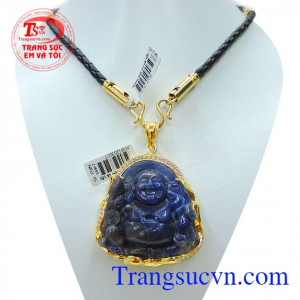 Bộ mặt dây saphire nam tính đẹp với kiểu bộ sản phẩm đẹp sang trọng nhất hiện nay với dây da bọc vàng kết hợp với mặt dây bọc vàng