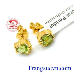 Hoa tai peridot nữ trẻ trung đẹp thiết kế hoa tai gắn đá thiên nhiên đẹp đeo hợp mệnh mang lại nhiều may mắn
