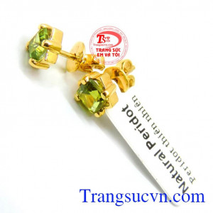Bông tai peridot thiên nhiên, Hoa tai peridot nữ trẻ trung đẹp