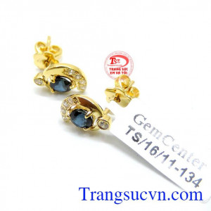 Hoa tai saphire nữ thời trang đẹp thiết kế sang trọng đính đá thiên nhiên kiểu dáng đẹp đeo hợp thời trang của phái đẹp, hợp mệnh hợp phong thủy