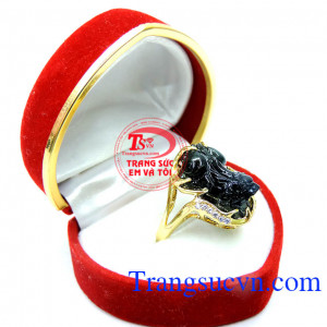 Nhẫn tỳ hưu saphire tiền tài đẹp