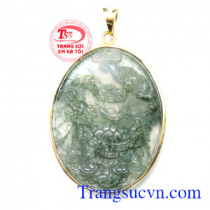 Mặt dây canxedon rùa vàng hạnh phúc thiết kế mặt dây chuyền nam đẹp bọc vàng 10k đá canxedon thiên nhiên khắc mặt rùa hồ gươm