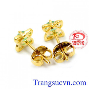 Bông tai hoa 4 cánh gắn đá emerald