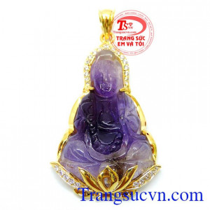 Mặt quan âm đeo may mắn 14k là Trang sức phong thuỷ mặt quan thế âm bồ tát thạch anh tím phong thuỷ đem lại bình an may mắn thiết kế tinh tế bọc vàng 14k