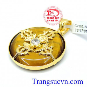 Mặt dây đá mắt hổ bọc vàng 14k