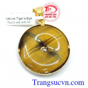 Mặt dây đá mắt hổ bọc vàng 14k