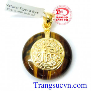 Mặt đá bọc vàng đem lại tiền tài với đá mắt hổ thiên nhiên bọc vàng 14k