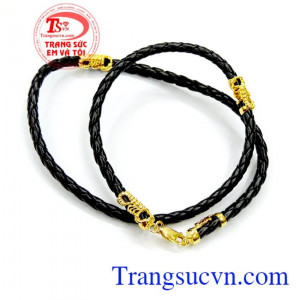 Dây da bọ cạp vàng 5 ly,dây da bện bọc vàng phù hợp đeo cùng mặt dây đá quý
