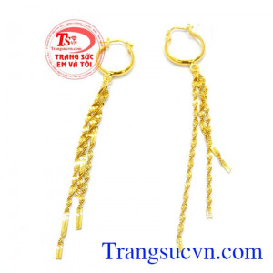 Hoa tai tua vàng sáng lấp lánh,hoa tai màu vàng dành cho nữ đeo.
