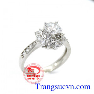 Nhẫn nữ 18k vàng trắng nhập khẩu đảm bảo chất lượng, bảo hành 1 năm. 