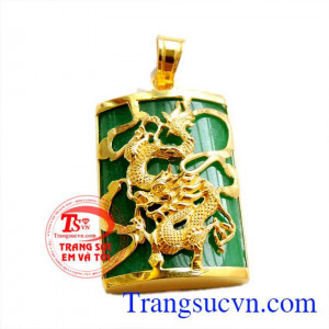 Mặt dây châu long vàng, Mặt dây bán trụ rồng được chế tác từ ngọc cẩm thạch đẹp màu và vàng 10k.