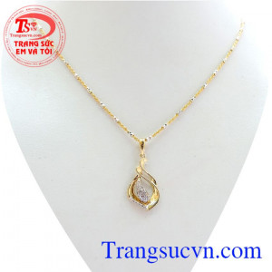 Mặt giọt nước cách điệu, mặt dây chuyền vàng nữ 18k hình giọt nước, thiết kế kiểu dáng Korea thời thượng