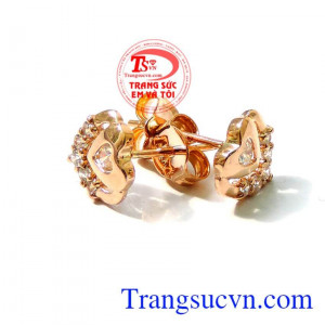 Trái tim hồng tình yêu,Hoa tai vàng chất lượng đảm bảo uy tín, dành cho phái đẹp,Hoa tai vàng hồng.