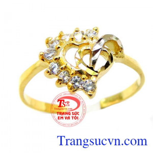 Nhẫn trái tim nữ vàng lồng