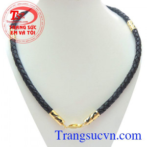 Dây da bọc vàng to chất lượng đảm bảo, Dây da bọc vàng to dùng đeo cùng mặt dây đá quý