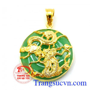 Mặt dây chuyền rồng ngọc Chiếc Mặt xu ngoc rồng vàng, phù hợp đo cùng dây cao su bọc vàng,Mặt dây chuyền rồng ngọc