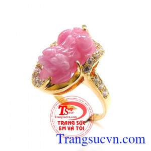 Nhẫn nữ vàng tây dành cho phái đẹp,Nhẫn vàng tỳ hưu ruby bảo hành 12 tháng, Giao toàn quốc Nhẫn vàng tỳ hưu ruby