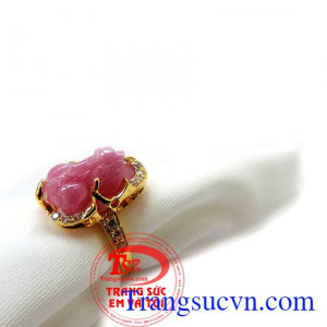 Nhẫn nữ vàng tây dành cho phái đẹp,Nhẫn vàng tỳ hưu ruby bảo hành 12 tháng, Giao toàn quốc Nhẫn vàng tỳ hưu ruby