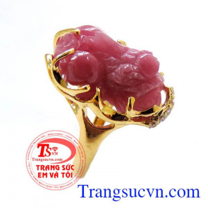 Nhẫn vàng tỳ hưu ruby nữ đeo bền đẹp bảo hành 1 năm,Nhẫn vàng tỳ hưu ruby nữ món quà ý nghĩa,may mắn dành cho phái đẹp,Nhẫn vàng tỳ hưu ruby nữ giao toàn quốc.
