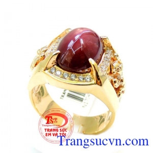 Đảm bảo vàng,Nhẫn nam tuổi thân(Nhẫn nam tuổi Khỉ,Nhẫn vàng ruby hồng ngọc sao. Nhẫn nam tuổi thân