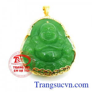 Mặt phật xanh ngọc vàng đẹp dành cho nam đeo cổ, tinh tế và phong thủy hợp mênh hỏa và mộc,