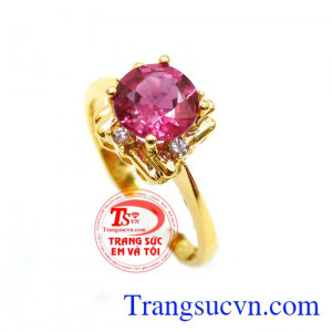 Nhẫn nữ vàng gắn đá quý ruby thiên nhiên dành cho phái đẹp, đeo hợp thời trang và quý phái
