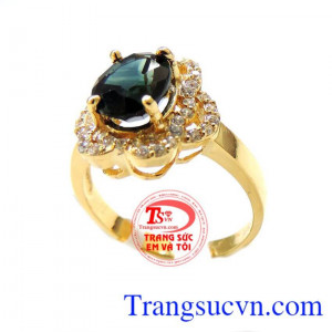 Nhẫn nữ vàng gắn đá quý Sapphire thiên nhiên dành cho phái đẹp, đeo hợp thời trang và quý phái