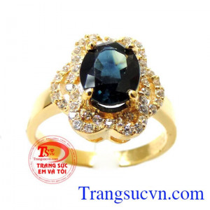 Nhẫn nữ vàng gắn đá quý Sapphire thiên nhiên dành cho phái đẹp, đeo hợp thời trang và quý phái