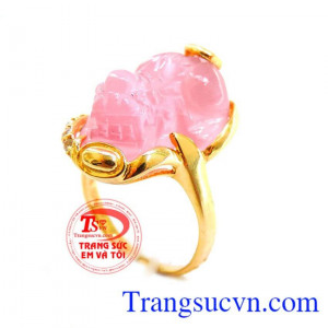 Nhẫn vàng tỳ hưu đá hồng Nhẫn nữ vàng dành cho nữ,nhẫn tỳ hưu màu hồng chất lượng vàng đảm bảo,vàng 10k gắn đá tỳ hưu nhân tạo,Giao toàn quốc.