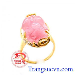 Nhẫn vàng tỳ hưu đá hồng Nhẫn nữ vàng dành cho nữ,nhẫn tỳ hưu màu hồng chất lượng vàng đảm bảo,vàng 10k gắn đá tỳ hưu nhân tạo,Giao toàn quốc.