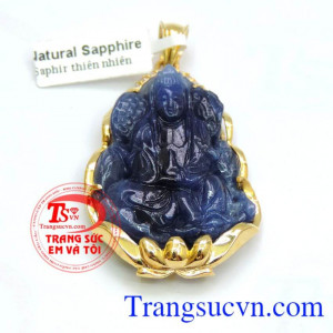 Mặt Phật bản mệnh Thủy và Mộc đá quý Sapphre lam thiên nhiên,