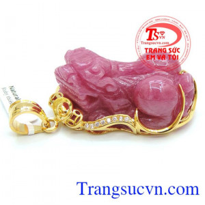 Mặt Tỳ hưu đá quý Ruby thiên nhiên Bọc vàng 18k 750 Có Giấy kiểm định Đá Quý và Vàng,Bảo hành 12 tháng