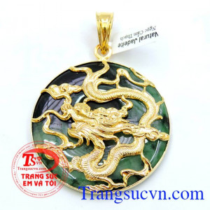 Mặt Ngọc Phú Quý Rồng Vàng 18k 750%au,Mặt đồng xu ngọc Jadeite thiên nhiên, Vàng 18k 750 Đảm bảo chất lượng,Có Giấy kiểm đinh đá quý và Kiểm định vàng kèm theo