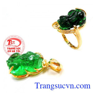 Bộ tỳ hưu vàng đá xanh tỳ hưu đá nhân tạo bọc vàng.
