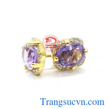 Bộ Nhẫn Mặt Hoa tai Thạch anh tím đẹp.