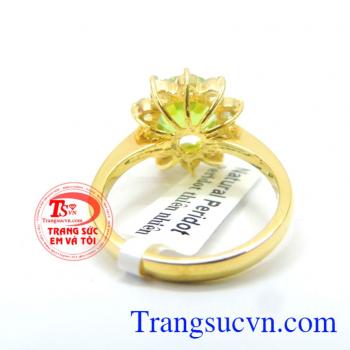 Bộ Nhẫn Hoa tai Mặt Vàng Peridot