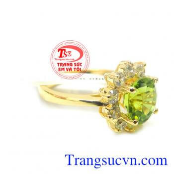 Bộ Nhẫn Hoa tai Mặt Vàng Peridot