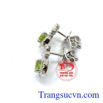 Bộ Nhẫn Mặt Hoa tai Vàng trắng Peridot