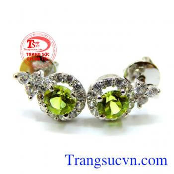 Bộ Nhẫn Mặt Hoa tai Vàng trắng Peridot