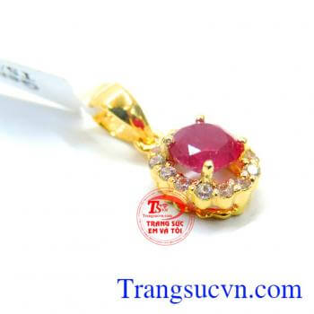 Bộ Nhẫn Mặt Hoa Tai Vàng Ruby 
