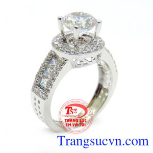 Nhẫn kim cương vàng 18k trắng bảo hành 1 năm,Nhẫn nữ vàng trắng 18k 750 màu sắc bền đẹp,sáng