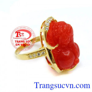 Nhẫn vàng màu tinh tế gắn tỳ hưu đá thiên nhiên, mang lại may mắn và hộ mệnh, Nhẫn nữ vàng tây dành cho phái đẹp