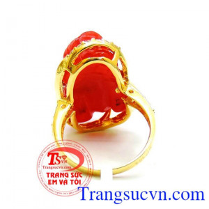 Nhẫn vàng màu tinh tế gắn tỳ hưu đá thiên nhiên, mang lại may mắn và hộ mệnh, Nhẫn nữ vàng tây dành cho phái đẹp