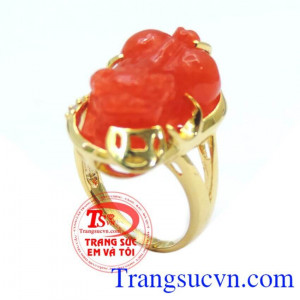 Nhẫn vàng tỳ hưu huyết ngọc, Nhẫn tỳ hưu MỆNH HỎA VÀ THỔ đeo may mắn theo màu của mệnh, Nhẫn vàng tỳ hưu huyết ngọc Bảo hành 1 năm, Thanh toán an toàn, Khách hàng ưa chuộng.