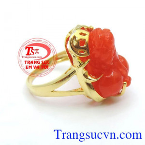 Nhẫn vàng màu tinh tế gắn tỳ hưu đá thiên nhiên, mang lại may mắn và hộ mệnh, Nhẫn nữ vàng tây dành cho phái đẹp